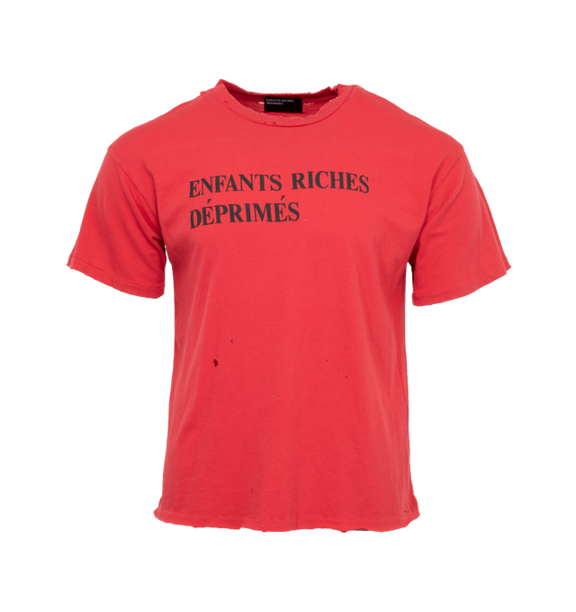 RED - ENFANTS RICHES DEPRIMES Classic Logo T-Shirt featuring short-sleeve, classic boxy fit, rib knit neckline, single stitch hem at cuff and waist and printed artwork at front. 100% cotton.