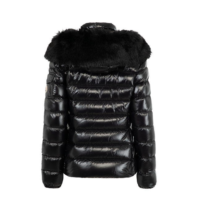 Image 2 of 4 - BLACK - MONCLER Badyf Faux Fur-Trimmed Hooded Short Down Jacket featuring nylon laqu lining, down-filled, detachable faux fur trim, detachable and adjustable hood, zipper closure, flap sleeve pocket, zipped pockets and adjustable cuffs. 100% polyamide/nylon. Padding: 90% down, 10% feather. 