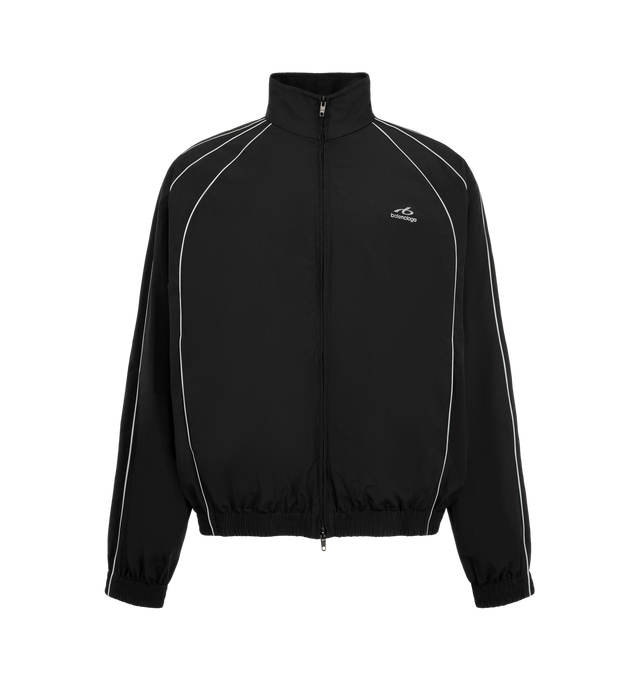 Image 1 of 3 - BLACK - Balenciaga Men's Bodies Tracksuit Jacket is crafted from technical cotton poplin and features a high collar and double-ended zip closure. Reflective piping and Bodies artwork at the chest create a reflective effect, while two front slash pockets and gathered cuffs and hem complete the design. Main Material: 50% Cotton, 50% Polyamide. Lining: 100% Polyester. Made in Italy. 