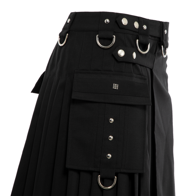 Image 4 of 4 - BLACK - GIVENCHY KILTED SKIRT features a low-waist fit, label with logo and a straight cut. 75% wool, 25% mohair. 