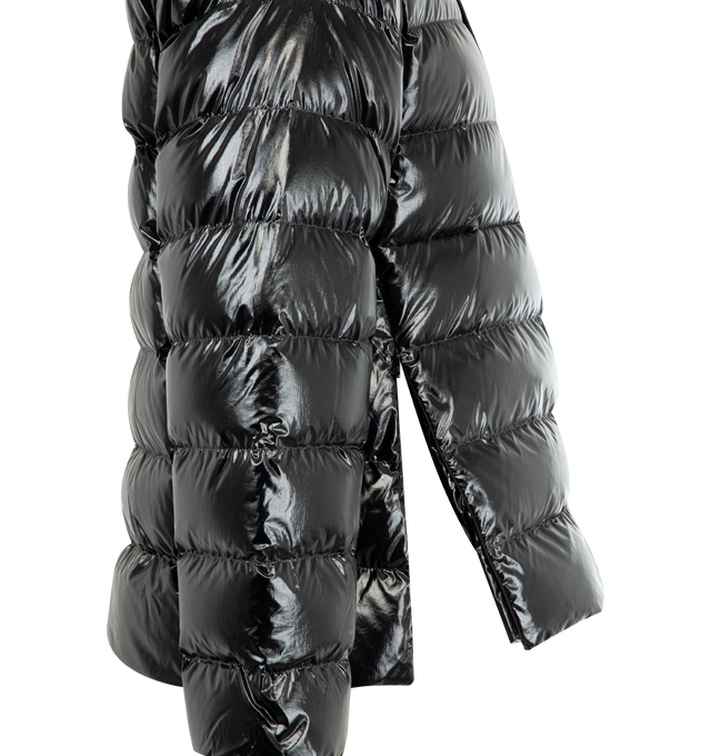 Image 3 of 3 - BLACK - Moncler x A$AP Rocky Vardar Down Polo Shirt Jacket featuring nylon laqu lining, intarsia details, down-filled, cotton collar, button closure, zipper closure at the side, hem with drawstring fastening, logo print and logo patches. 100% polyamide/nylon. Padding: 90% down, 10% feather. 