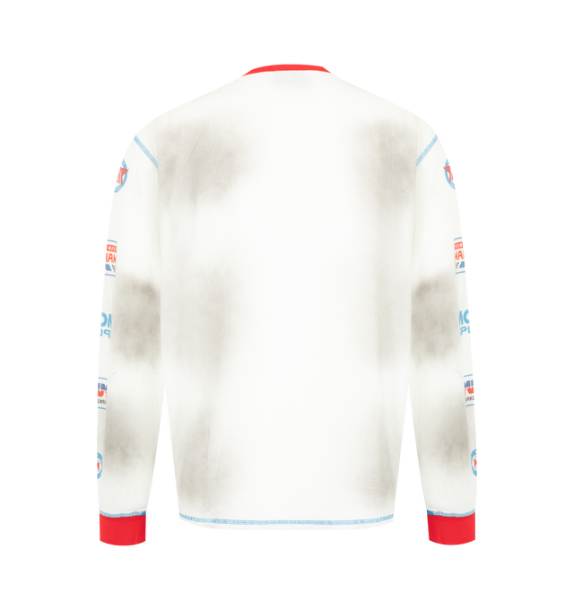 Image 2 of 3 - WHITE - Market Men's Speed Part Thermal Long Sleeve Shirt is crafted from a soft cotton-blend thermal knit and features a classic crew neckline, long sleeves, and seasonal Speed Part graphic artwork for a bold motorsport-inspired look. This designer thermal shirt combines textured everyday comfort with Market's signature contemporary streetwear aesthetic, making it an elevated layering essential for cooler weather. Main Material: 52% Cotton, 48% Polyester. 