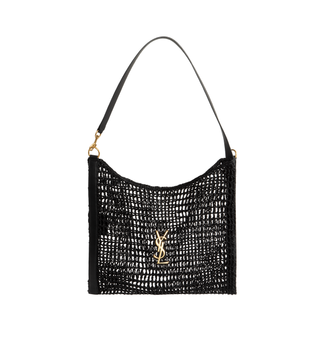 BLACK - Saint Laurent Net shoulder bag in macrame with dual-length shoulder strap, decorated with bronze-tone Cassandre. Measures 14.6" x 15.7" with 28.3" drop strap. 00% RAFFIA / 10% BRASS. Made in Madagascar.