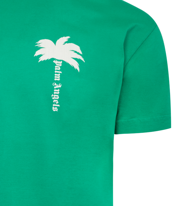 Image 2 of 2 - GREEN - PALM ANGELS Palm Tree T-shirt featuring palm tree print and logo, crew neck and short sleeves. 100% cotton. 