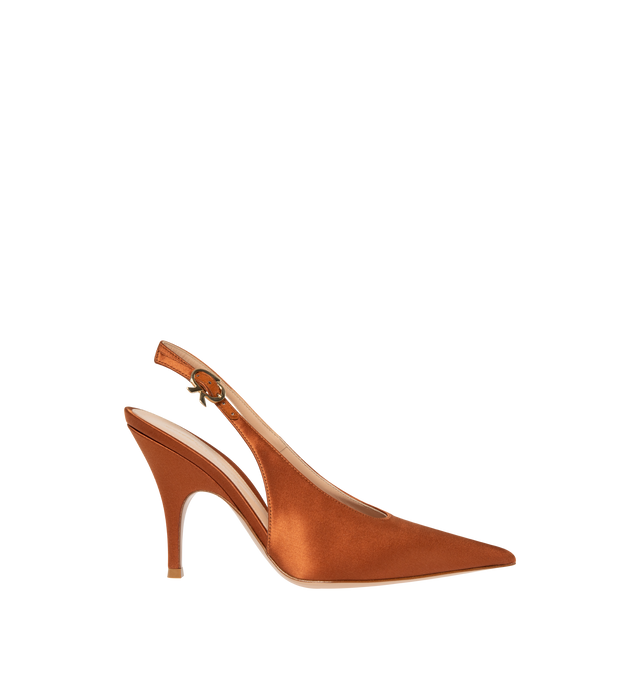 Image 1 of 4 - ORANGE - Gianvito Rossi Womens Sofia Sling Pumps are crafted from stretch crepe satin textile. Feature a pointed toe, elasticized slingback strap, signature Sofia sculptural heel, and leather sole. Heel Height: 9.5 cm. Main Material: Stretch Crepe Satin Textile; Sole: Leather. Handmade in Italy. 