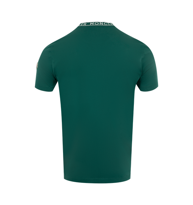 Image 2 of 3 - GREEN - Moncler Logo Trimmed T-Shirt  has a crew neck detailed with Moncler logo trim, a boxy waistline with fitted shoulders and chest 100% cotton.  