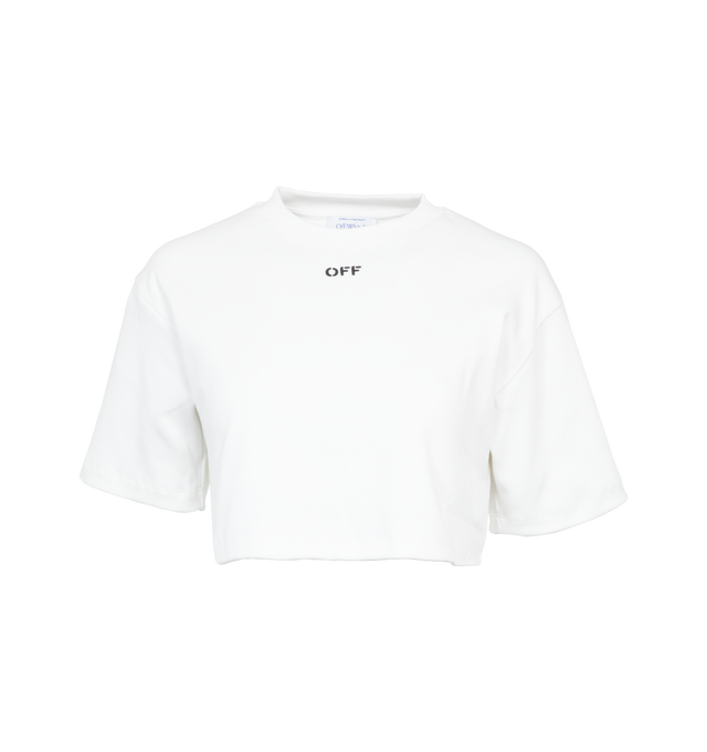 WHITE - OFF-WHITE Off Stamp Cropped T-Shirt featuring short sleeves, ribbed, "OFF" printed at front and crewneck collar. 95% cotton, 5% elastane.