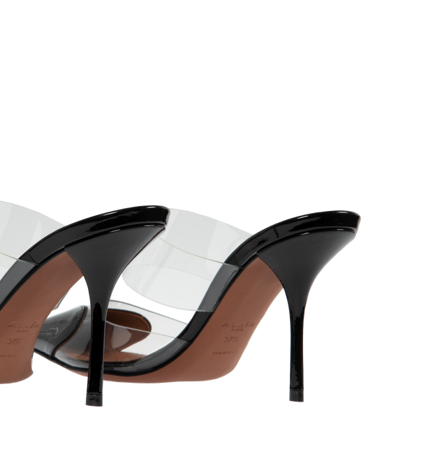 Image 3 of 5 - BLACK - ALAIA HEART MULES IN PATENT CALFSKIN with 90mm heel, featuring heart cut at the front of the shoe. 60% calfskin, 40% polyurethan with 100% lambskin lining and calfskin sole. Made in Italy. 