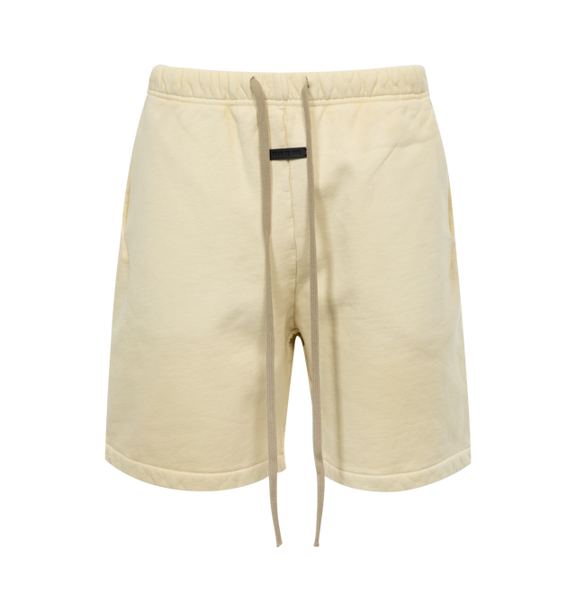 Image 1 of 3 - YELLOW - FEAR OF GOD Sweatshort featuring relaxed leg, dropped inseam, slash pockets, an elongated drawcord, and a leather Fear of God label stitched at the center front. 100% cotton. 