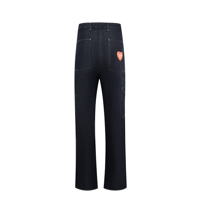 Image 2 of 3 - BLUE - HUMAN MADE Denim Work Pants Rigid featuring button fly closure, rear label patch, contrast stitched detailing and hand pockets. 100% cotton. 