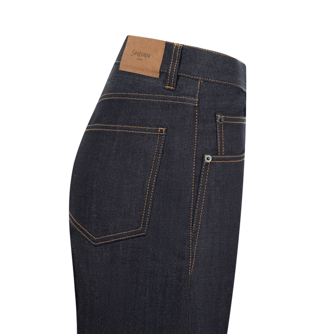 Image 3 of 3 - NAVY - SAINT LAURENT Mid Straight Baggy Jeans featuring button closure and button fly, five pocket jeans, waistband with belt loops and Saint Laurent jacron. 100% cotton. 