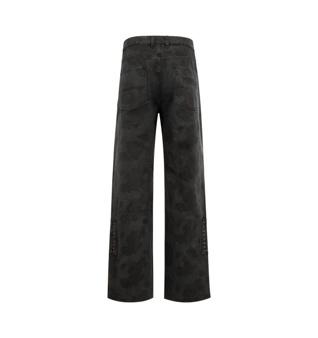 Image 2 of 3 - BLACK - PLEASURES Cowhide Double Knee Pant featuring regular-fit, straight-leg, four-pockets, stud-embellishments and zip-fly closure. 100% cotton. 