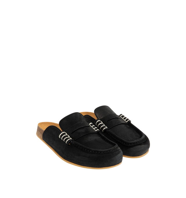 Image 2 of 4 - BLACK - JW ANDERSON Stitch Loafer featuring a waxed suede leather upper with a calf leather lining, finished with a crepe rubber sole suitable for indoor or outdoor wear and an embossed JWA logo. 100% split cow suede leather. Made in Italy. 