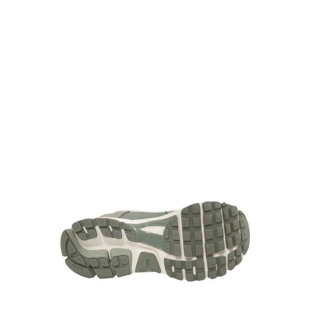 Image 4 of 5 - GREEN - NIKE ZOOM VOMERO 5 lace-up sneakers featuring grey mesh with TecTuff and grey utilitarian overlays that are breathable and durable, cushlon foam with Zoom Air cushioning and rubber tread. 