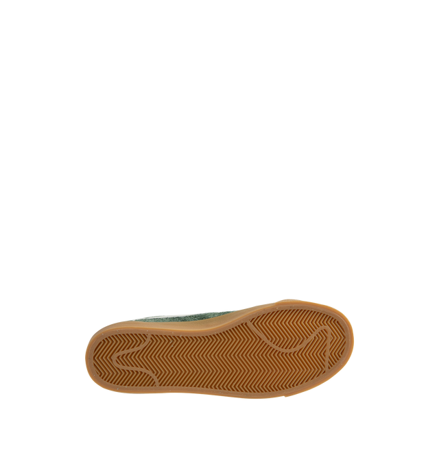 Image 4 of 5 - GREEN - NIKE Blazer Low Devin Booker Chevrolet Team Sneaker featuring supple leather upper in a vibrant hue, signature Booker details, including his jersey number on the heel, low-top silhouette, foam midsole and rubber outsole. 