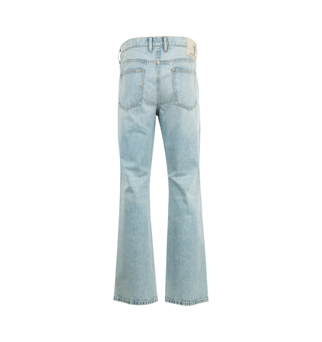 Image 2 of 3 - BLUE - COUT DE LA LIBERTE Rafa Crispy Denim Jeans featuring straight leg, five-pocket styling, button zip closure and fading throughout. 100% cotton. 