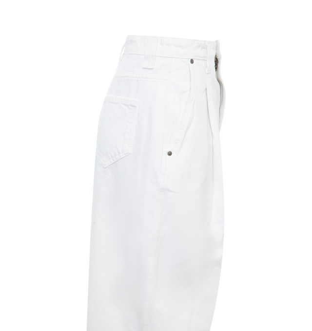 Image 3 of 3 - WHITE - KHAITE Ashford Jean featuring tapered fit, reverse pleats, high-waisted, zip button closure and 4 pockets. 100% cotton. 