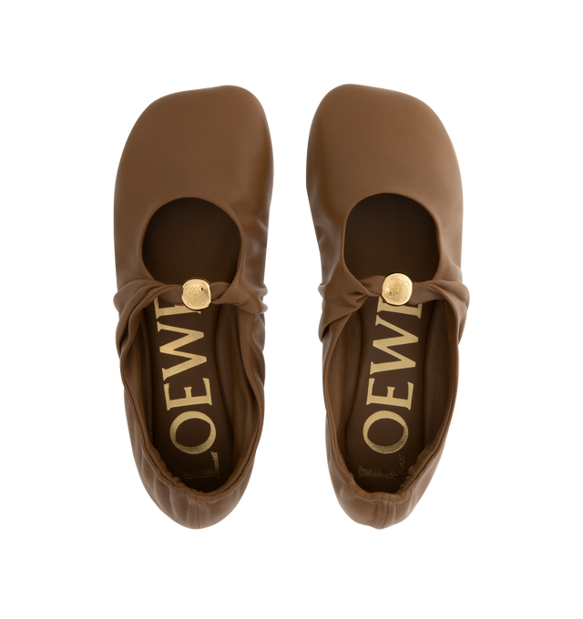 Image 4 of 4 - BROWN - LOEWE Pebble Soft Ballerina Flat in supple nappa lambskin with a flexible upper engineered for extra comfort, featuring a metallic pebble with an Anagram engraved detail and a signature petal toe shape, padded leather insole and Anagram embossed rubber outsole. Nappa lambskin. Made in Italy. 
