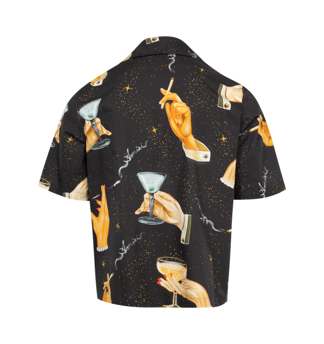 BLACK - AMIRI Champagne Poplin Shirt featuring regular-fit, short sleeve, camp collar, graphic prints throughout and button closures at front. 100% silk.