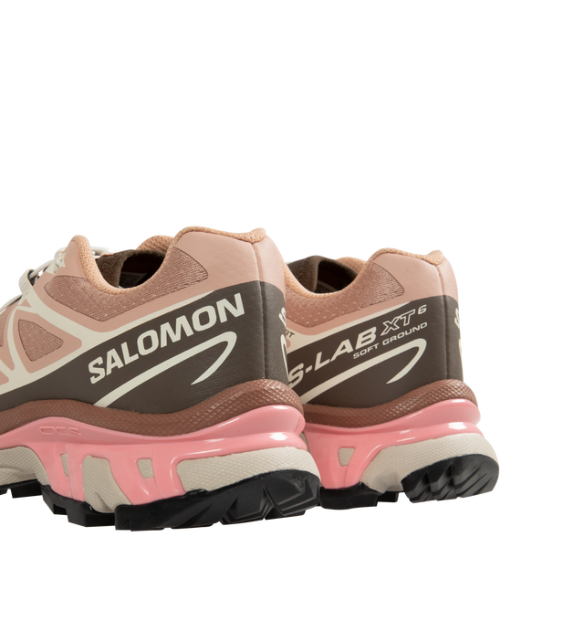 Image 3 of 5 - PINK - Salomon XT-6 Icon Sportstyle Sneakers are a lace-up style with an Agile Chassis System, abrasion-resistant TPU materials, single-layer mesh, SensiFit systems, protective toecaps, lace pockets for the Quicklace lacing system, molded OrthoLite sock liners, and rubber outsoles.  