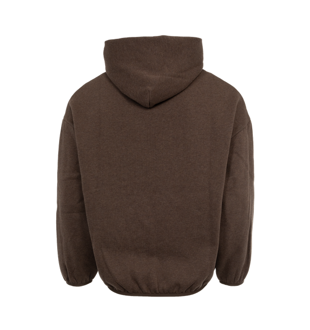 Image 2 of 4 - BROWN - FEAR OF GOD ESSENTIALS Hoodie featuring elastic waist and cuffs, fixed hood, side pockets and rubber logo on chest. 100% cotton.  