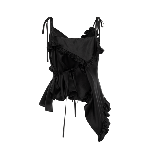 Image 2 of 2 - BLACK - Cecilie Bahnsen Alessandra Asymmetrical Top has a V-neck, slender shoulder straps, ruffle details and a peplum hem. 100% silk.  