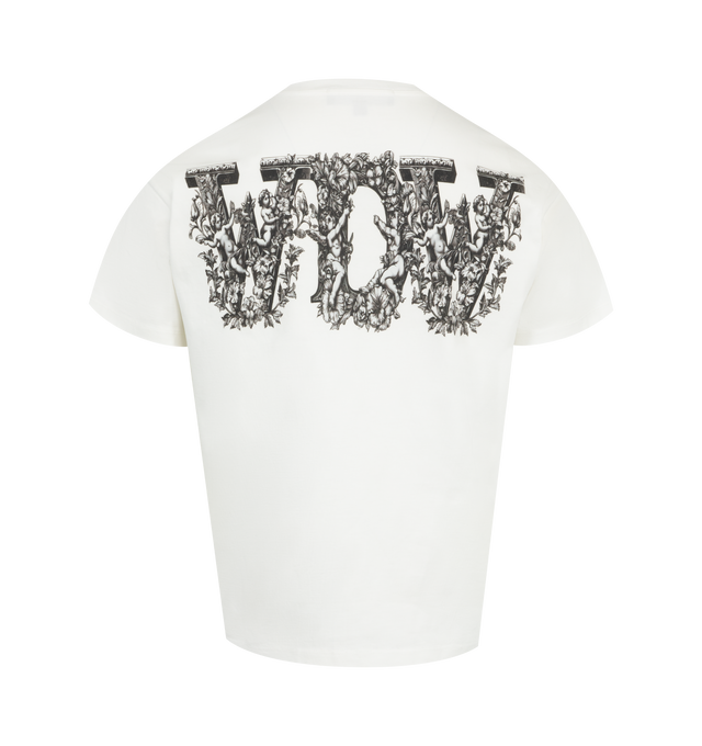 Image 2 of 2 - WHITE - WHO DECIDES WAR Crossed Heart T-shirt featuring cotton jersey, rib knit crewneck, logo graphic printed at front and back, short sleeves and dropped shoulders. 100% cotton. 