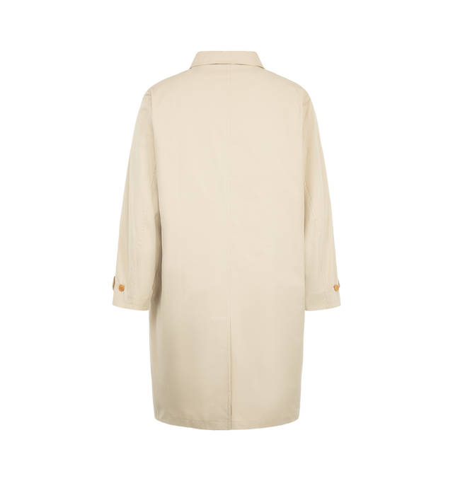 Image 2 of 3 - CREAM - Visvim Bochco Soutien Coat is crafted from custom-treated cotton nylon pinpoint oxford cloth and features a classic soutien coat silhouette with a concealed front closure, custom water buffalo buttons, and a custom zip fastener. Designed for versatility across seasons, this elevated outerwear style is finished with a detachable custom-treated wool fleece lining and a one-wash treatment for a softened, lived-in feel. Main Material: 81% Cotton, 19% Nylon. Made in Japan. 
