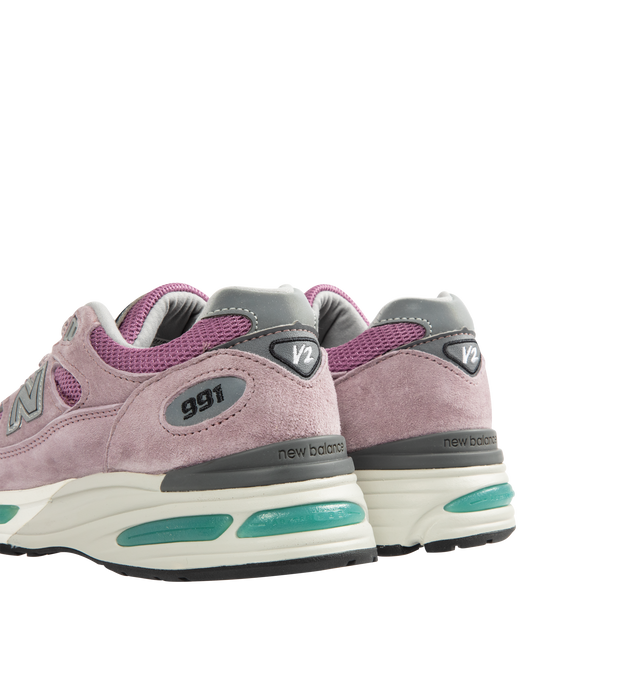 Image 3 of 5 - PINK - NEW BALANCE Made in UK 991v2 Sneaker featuring FuelCell foam, ENCAP midsole cushioning, semi-translucent ABZORB SBS pods, N logo features debossed line details, reflective details, embroidered v2 tongue branding, mesh upper and pigsuede and synthetic overlays. 