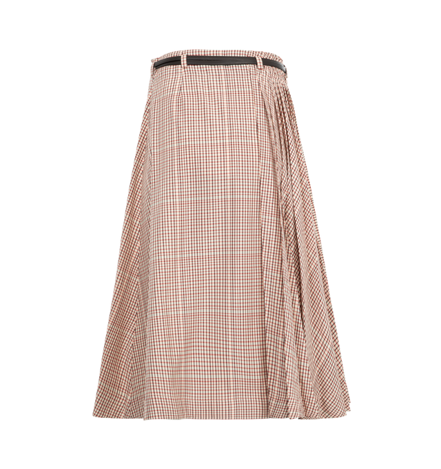 Image 2 of 2 - MULTI - Bottega Veneta Plaid Skirt has a leather tie fastening with belt loops and a pleated design. 58% polyester, 42% viscose. Made in Italy.  