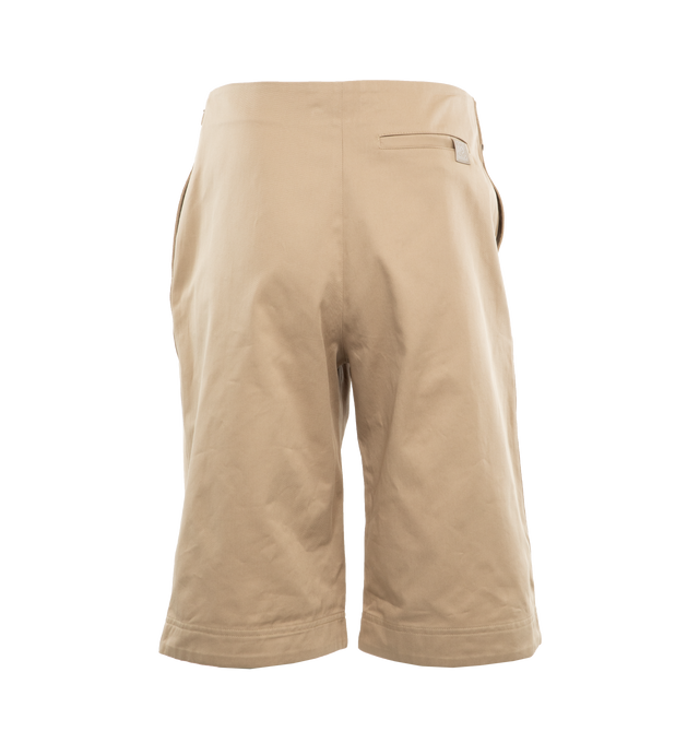 Image 2 of 4 - NEUTRAL - Loewe Shorts crafted in lightweight cotton drill with folded pleats panel at the front. Featuring a relaxed fit, knee length, mid waist, loose leg, side zip fastening, seam pockets, rear welt pocket with Anagram embossed leather tab placed on the rear pocket. 100% cotton. Made in Italy. 