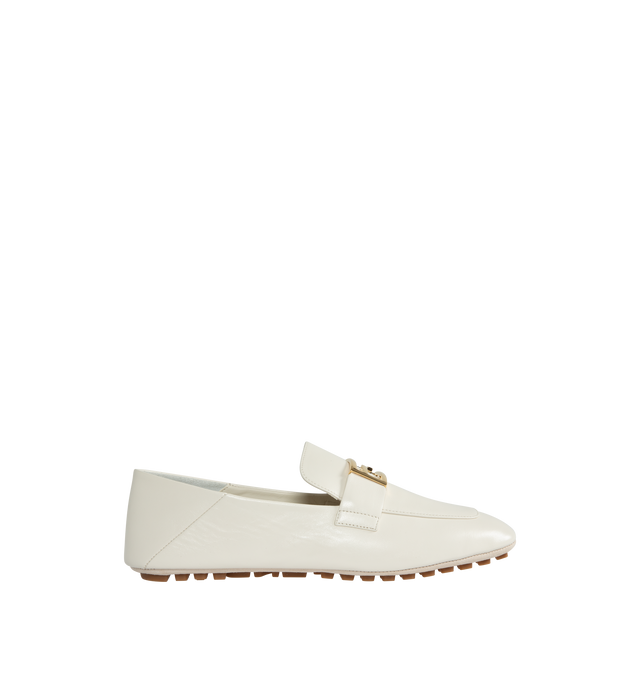 Image 1 of 4 - WHITE - FENDI Baguette Loafers featuring FF Baguette motif, suede sole with raised rubber inserts, the heel can be folded to wear the style as a sabot and gold-finish metalware. 100% lamb leather. Made in Italy. 
