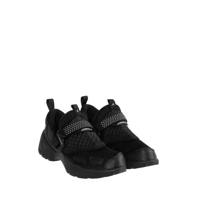 Image 2 of 5 - BLACK - JORDAN Trunner LX Sneaker featuring a forefoot strap for an adjustable fit, synthetic leather mixed with canvas and airy knits, chunky foam midsole, rubber outsole and reflective design details. 