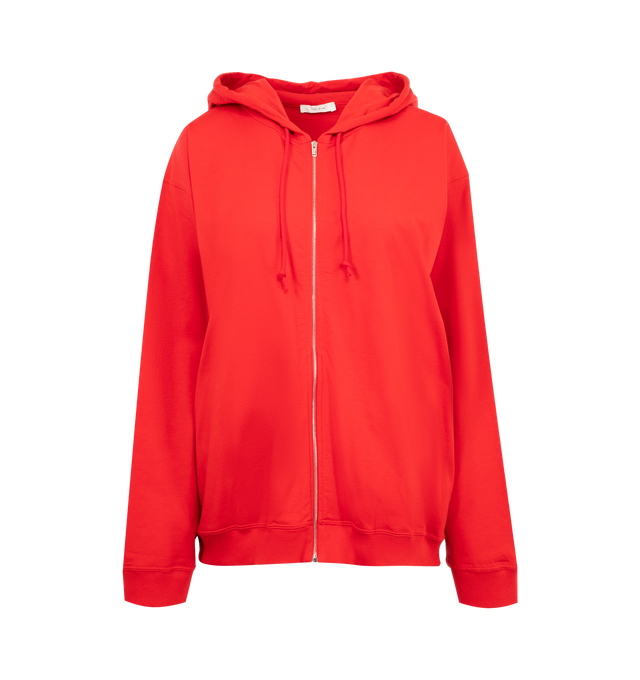 Image 1 of 2 - RED - THE ROW Rosy Sweatshirt featuring relaxed hooded sweatshirt in brushed organic cotton jersey with side seam pockets and two-way zipper closure at center front. 100% cotton. Made in Italy. 