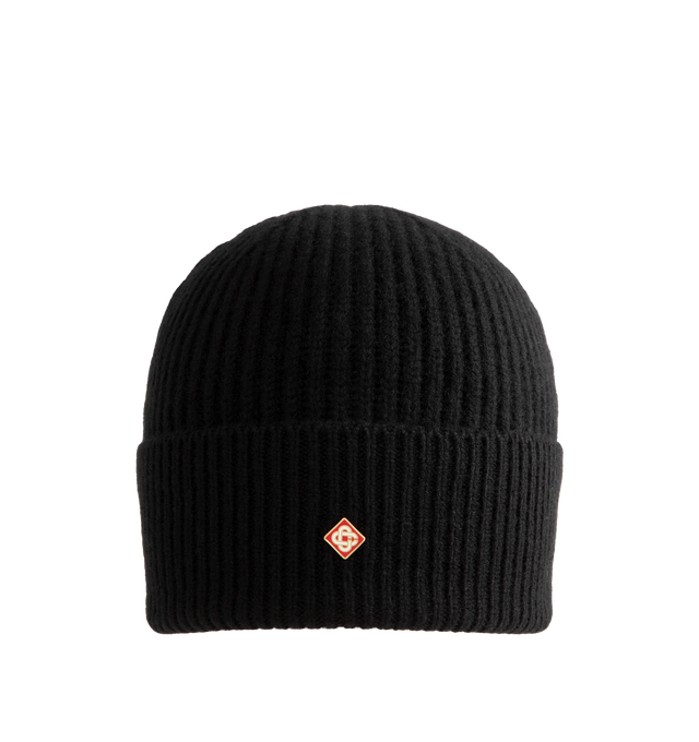 Image 1 of 2 - BLACK - Casablanca Men's Classic Beanie is crafted from a soft knit and features a classic ribbed construction with a fold-over cuff and signature Casablanca logo detailing. This designer beanie combines exceptional warmth with the brand's refined luxury sportswear aesthetic, making it a timeless cold-weather accessory for everyday wear. Main Material: Premium Knit. 