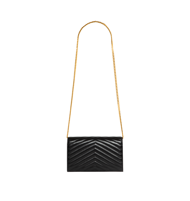 Image 2 of 3 - BLACK - SAINT LAURENT Monogram Chain Wallet featuring front flap, snap button closure, quilted overstitching and removable chain shoulder strap. 8.8 X 5.5 X 1.5 inches. Strap drop: 18.9 inches. 100% lambskin. Made in Italy.  