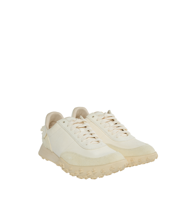 Image 2 of 5 - WHITE - VISVIM Hospoa Runner featuring calf suede, panelled design, embroidered logo to the rear, fringe detailing, round toe, front lace-up fastening, branded leather insole and Vibram sole. 100% calf leather. 