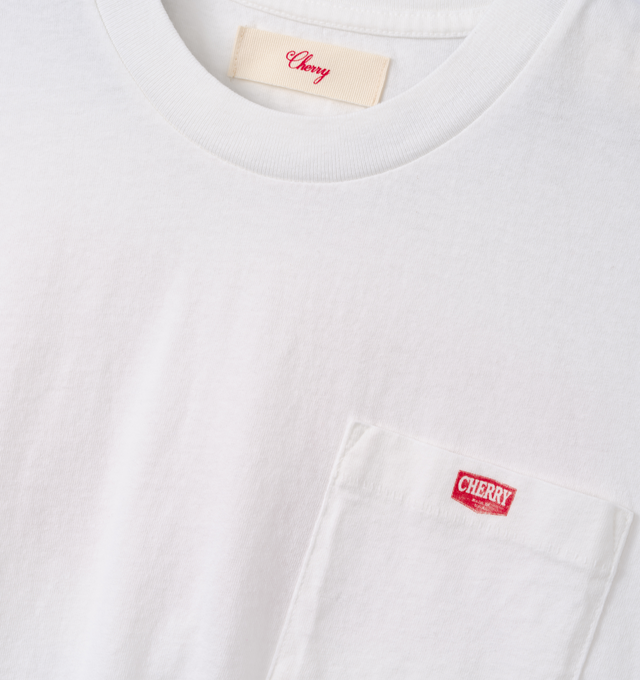 Image 3 of 6 - WHITE - Cherry LA Men's Quality Goods Classic Pocket T-Shirt is crafted from cotton and features a classic-fit silhouette with a rib-knit crew neckline and a chest pocket. Designed as an everyday essential, this versatile style is finished with signature Cherry LA branding and a soft, comfortable construction for effortless wear. Main Material: Cotton. Fit: Classic. Neckline: Crew Neck. Sleeves: Short Sleeve. Pocket: Chest Pocket. Details: Signature Cherry LA Quality Goods Branding. Made in L 