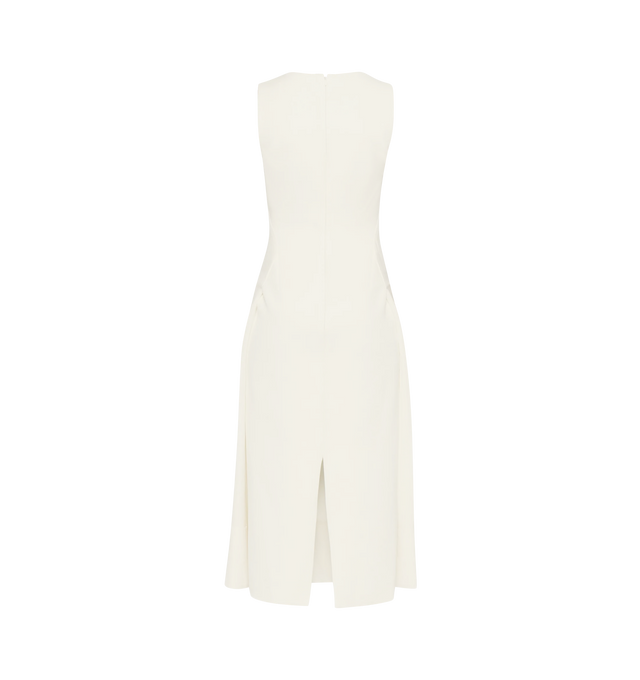 Image 2 of 2 - WHITE - JACQUEMUS Tablier Dress featuring apron dress, fitted shape, linen blend, scoop neckline, square armhole, apron silhouette with pleats on each side, invisible back zipper, back slit, mid-calf length and fully lined. 82% linen, 18% viscose. Lining: 100% polyester. Made in Bulgaria. 