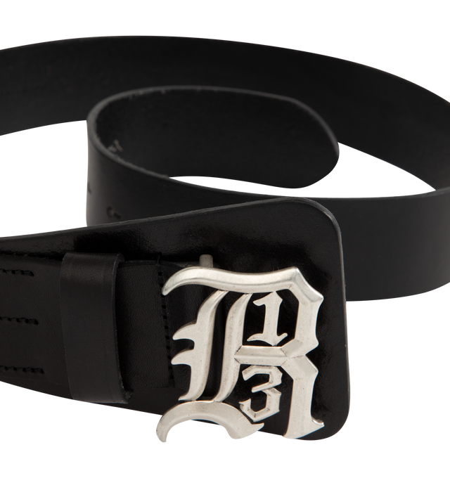Image 2 of 2 - BLACK - R13 Logo Buckle Belt featuring genuine leather belt with silver-tone logo buckle closure. 