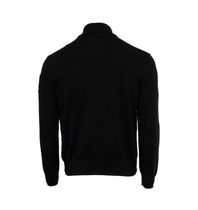 Image 2 of 3 - BLACK - MONCLER Padded Cardigan featuring lightweight micro chic lining, down-filled, stocking stitch, Gauge 7, zipper closure, vertical welt pockets with snap button closure and embossed embroidery. 100% polyester. 100% cotton. Padding: 90% down, 10% feather. 