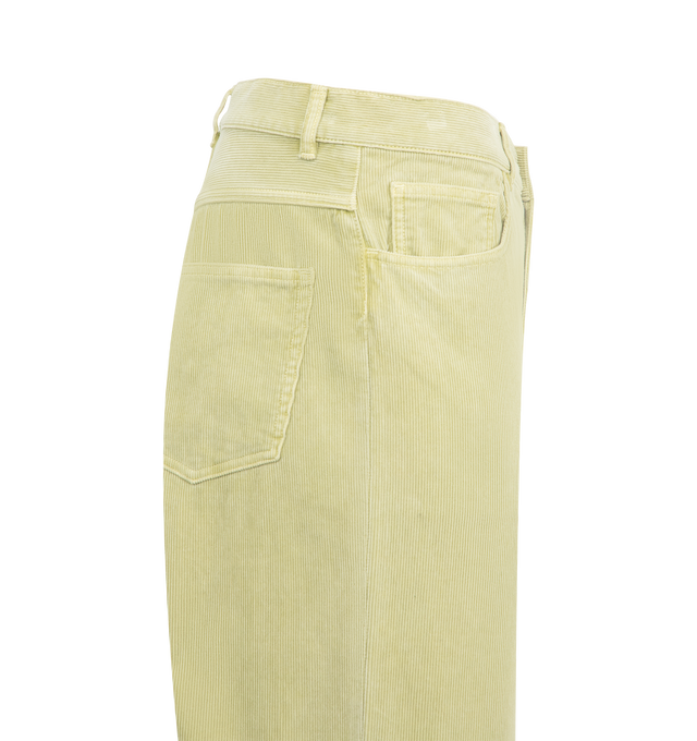 Image 3 of 3 - GREEN - AURALEE Pigment Dye Finx Corduroy Wide 5P Pant featuring 5 pocket style, button zip closure, corduroy, relaxed fit and belt loops. 100% cotton. 