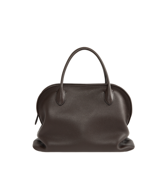 Image 1 of 4 - BROWN - The Row Agnes 12 Bag is crafted from finely grained calfskin leather and features a softly structured top-handle silhouette with tubular handles, gusseted side folds, a curved top zip closure, and a flat base. This designer leather handbag combines exceptional Italian craftsmanship with timeless minimalist design, offering a refined everyday carry with a spacious, elegant interior. Main Material: 100% Calfskin Leather. Lining: 100% Lambskin Leather. Dimensions: 12.99 x 5.91 x 8.27 in. 