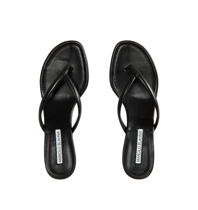 Image 4 of 4 - BLACK - Manolo Blahnik Paterno 50 Leather Sandal featuring nappa leather upper with leather sole, leather lining and footbed, angled round toe with flared kitten heel.Approx 50mm/ 2 inch heel. Made in Italy. 