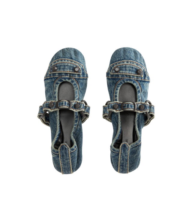 Image 4 of 4 - BLUE - BALENCIAGA City Ballerina Flat featuring round toe, studs and buckles in abs and black sole. Upper: cotton. Sole: TPU. Insole: lambskin. Made in Italy. 