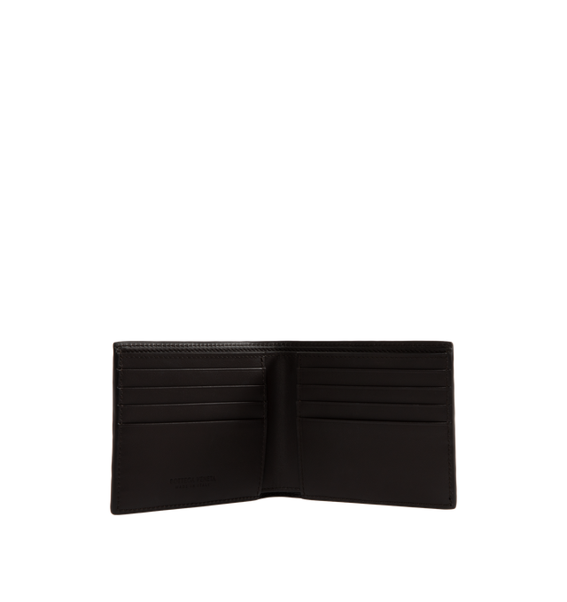 Image 3 of 3 - BLACK - BOTTEGA VENETA Intrecciato Bi-Fold Wallet featuring intrecciato calfskin leather wallet with tri-colour panels, eight card slots, two bill compartments, two additional pockets. 3.7 x 4.3 x 0.4. Made in Italy. 