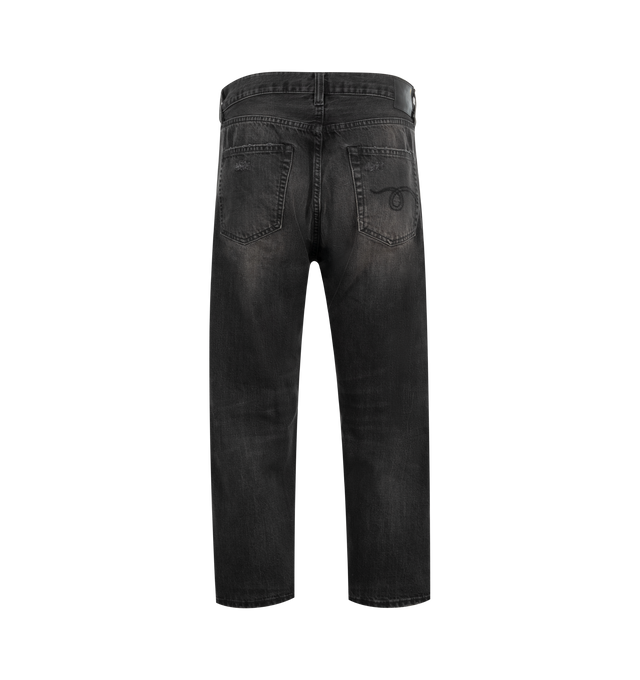 Image 2 of 3 - BLACK - R13 Men'sR13 X-BF Jeans are a 5-pocket style with a button and zip closure, wide legs, distressing, a cropped length, and a relaxed fit. 100% cotton.  