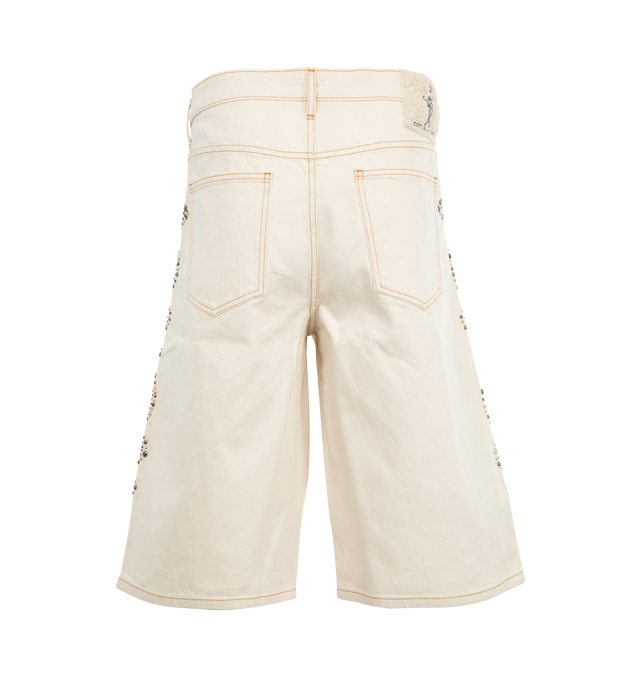 Image 2 of 3 - WHITE - COUT DE LA LIBERTE Zander Embellished Twill Baggy Short featuring relaxed fit, button closure, five-pocket styling and rinestones. Cotton. 