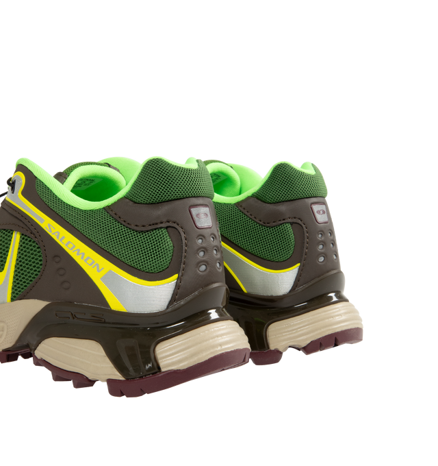 Image 3 of 5 - GREEN - Salomon XT-Whisper Sneakers have Quicklace closures, mesh and faux nubuck details, padded collars, molded OrthoLite insoles,  Agile Chassis System foam rubber midsoles, and treaded Contagrip rubber soles. Made in Viet Nam.  