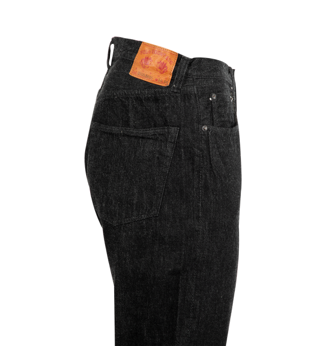 Image 3 of 3 - BLACK - FULLCOUNT Wide Black Selvedge Denim in Super Smooth featuring 11.5oz super smooth denim, wide leg, 5 pocket style and belt loops. 100% Zimbabwe cotton. 